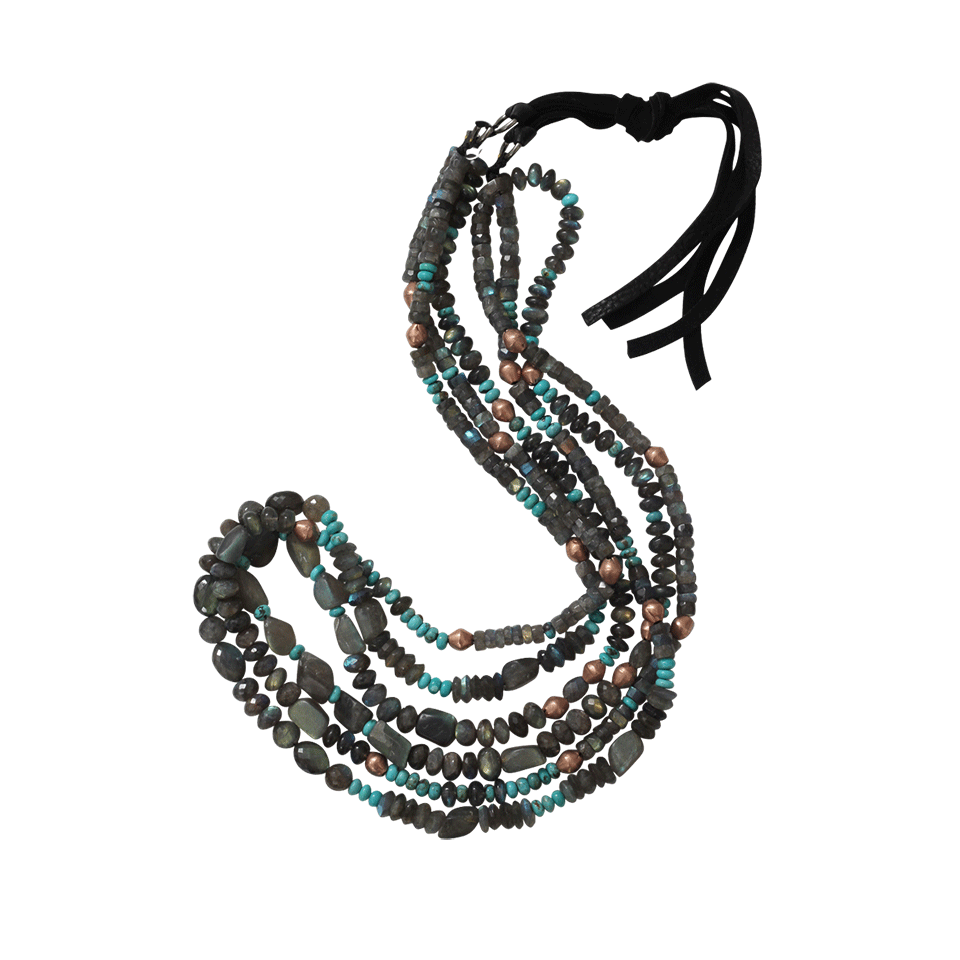ROYAL NOMAD JEWELRY-Three Strand Labradorite And Turquoise Necklace-LAB/TURQ