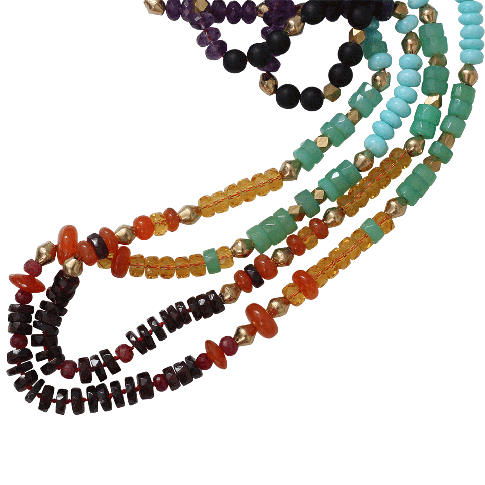 ROYAL NOMAD JEWELRY-Two Strand Ruby Lapis, Blue Opal, And Amethyst Bead Necklace-MULTI