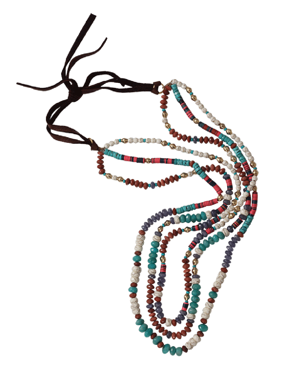 ROYAL NOMAD JEWELRY-Three Strand Tanzanite And Gold Bead Necklace-RED/TURQ