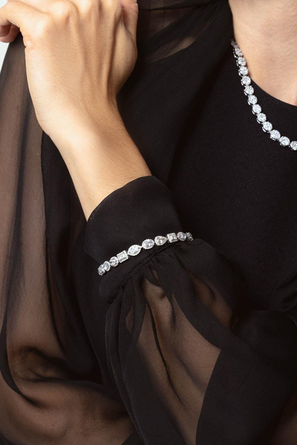 RUCHI NEW YORK-Scintilate Mix Shape Halo Bracelet-WHITE GOLD