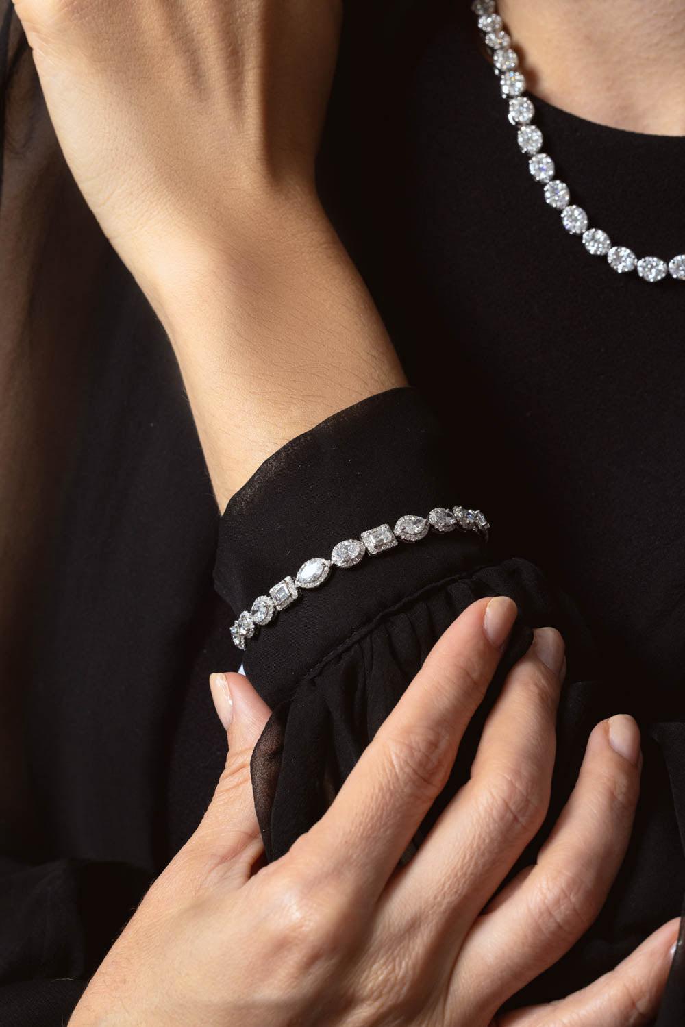 RUCHI NEW YORK-Scintilate Mix Shape Halo Bracelet-WHITE GOLD