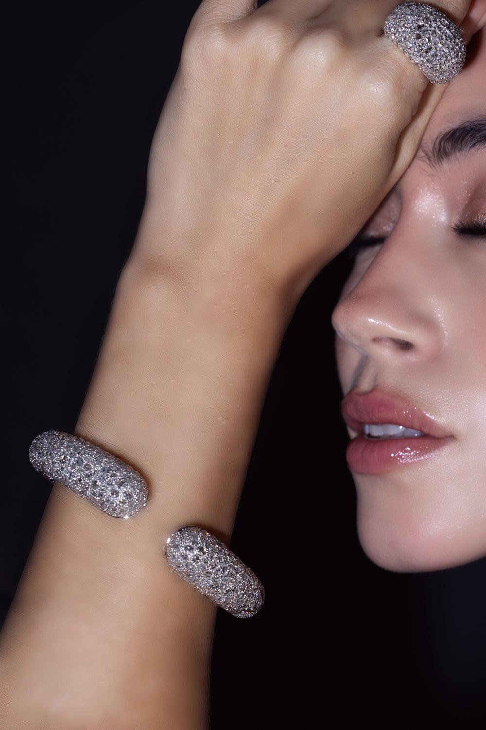RUCHI NEW YORK-Diamond Open Bangle Bracelet-WHITE GOLD
