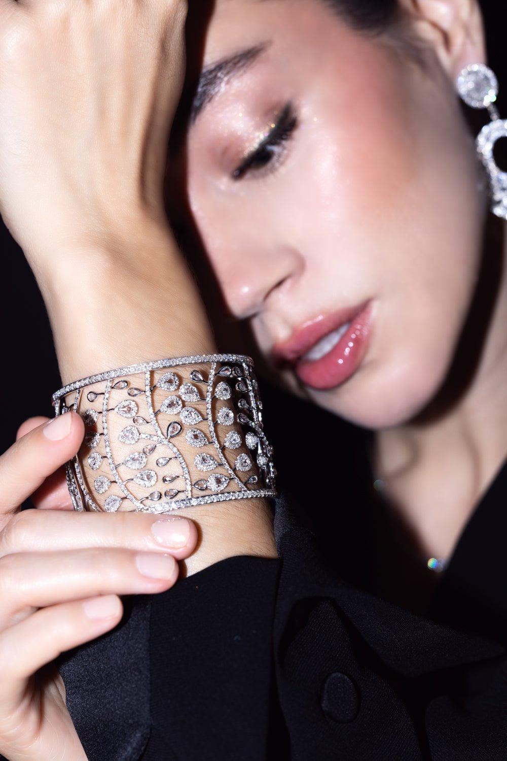 RUCHI NEW YORK-Diamond Wide Bangle Bracelet-WHITE GOLD