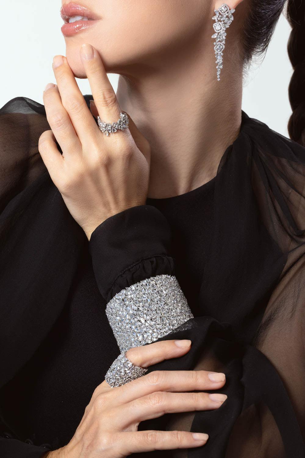 RUCHI NEW YORK-Heritage Diamond Stretch Bracelet-WHITE GOLD