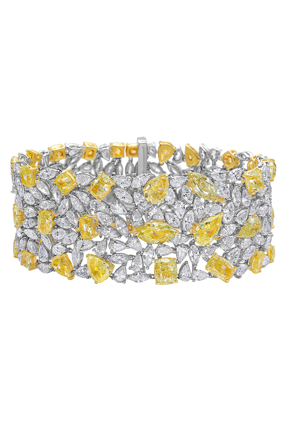 Yellow Diamond Soleil Statement Wide Bracelet-WHITE GOLD-JEWELRYFINE JEWELBRACELET O-RUCHI NEW YORK