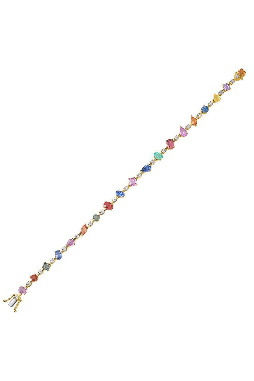 RUCHI NEW YORK-Mixed Shape Multi-colored Sapphire Knife Edge Tennis Bracelet-YELLOW GOLD