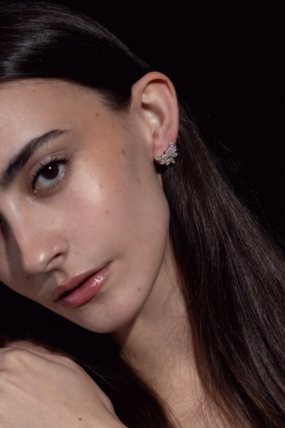 RUCHI NEW YORK-Cluster Diamond Stud Earrings-WHITE GOLD