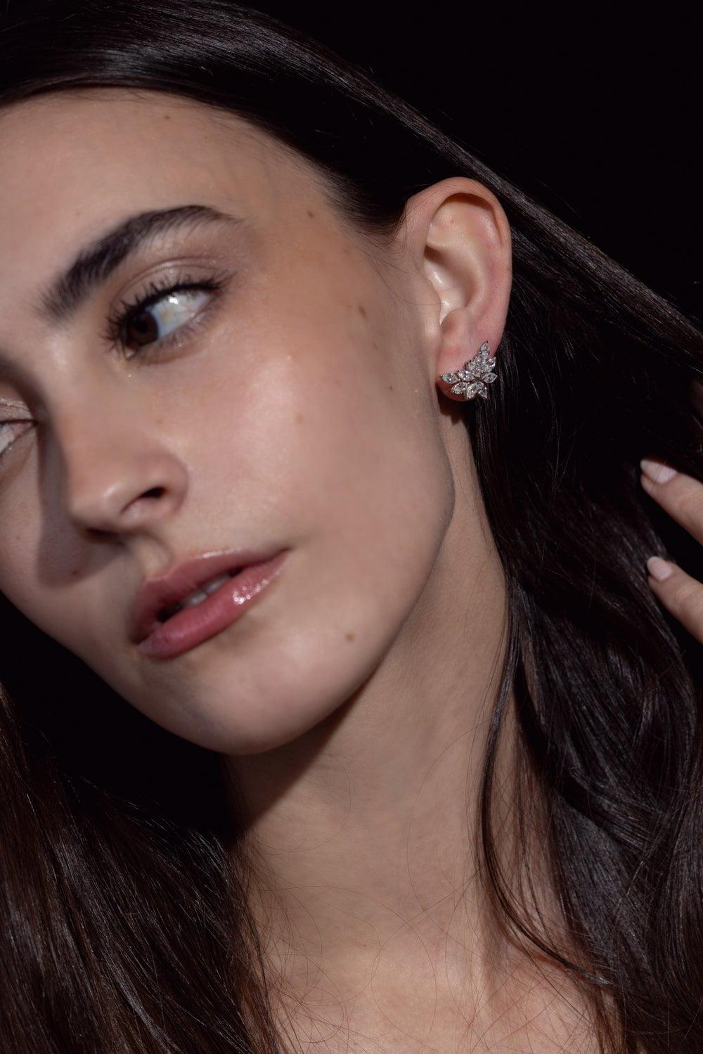 RUCHI NEW YORK-Cluster Diamond Stud Earrings-WHITE GOLD