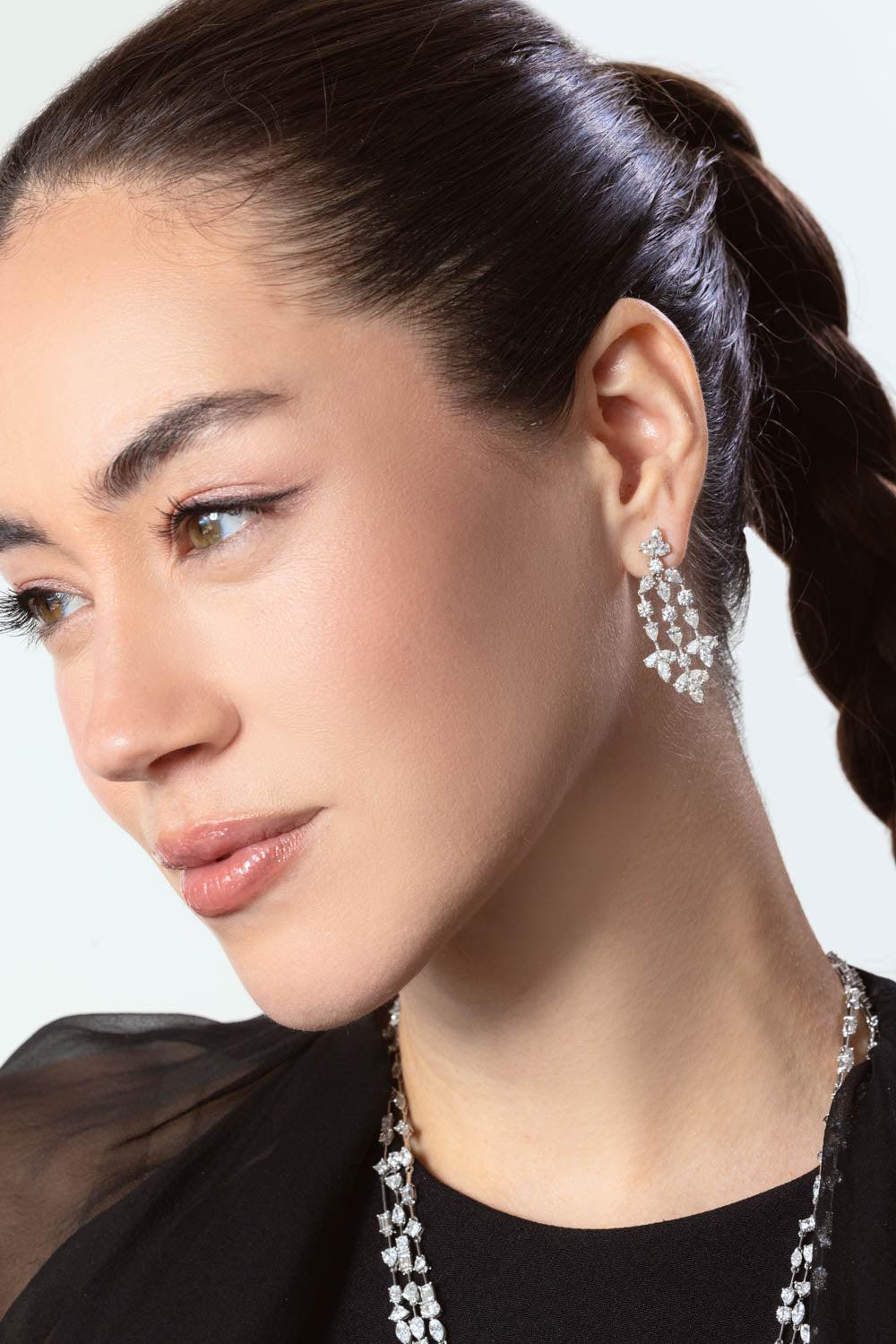 RUCHI NEW YORK-Diamond Cascade Drop Earrings-WHITE GOLD
