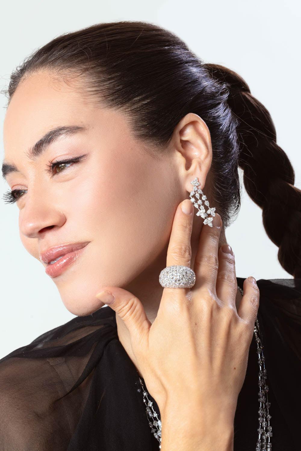 RUCHI NEW YORK-Diamond Cascade Drop Earrings-WHITE GOLD