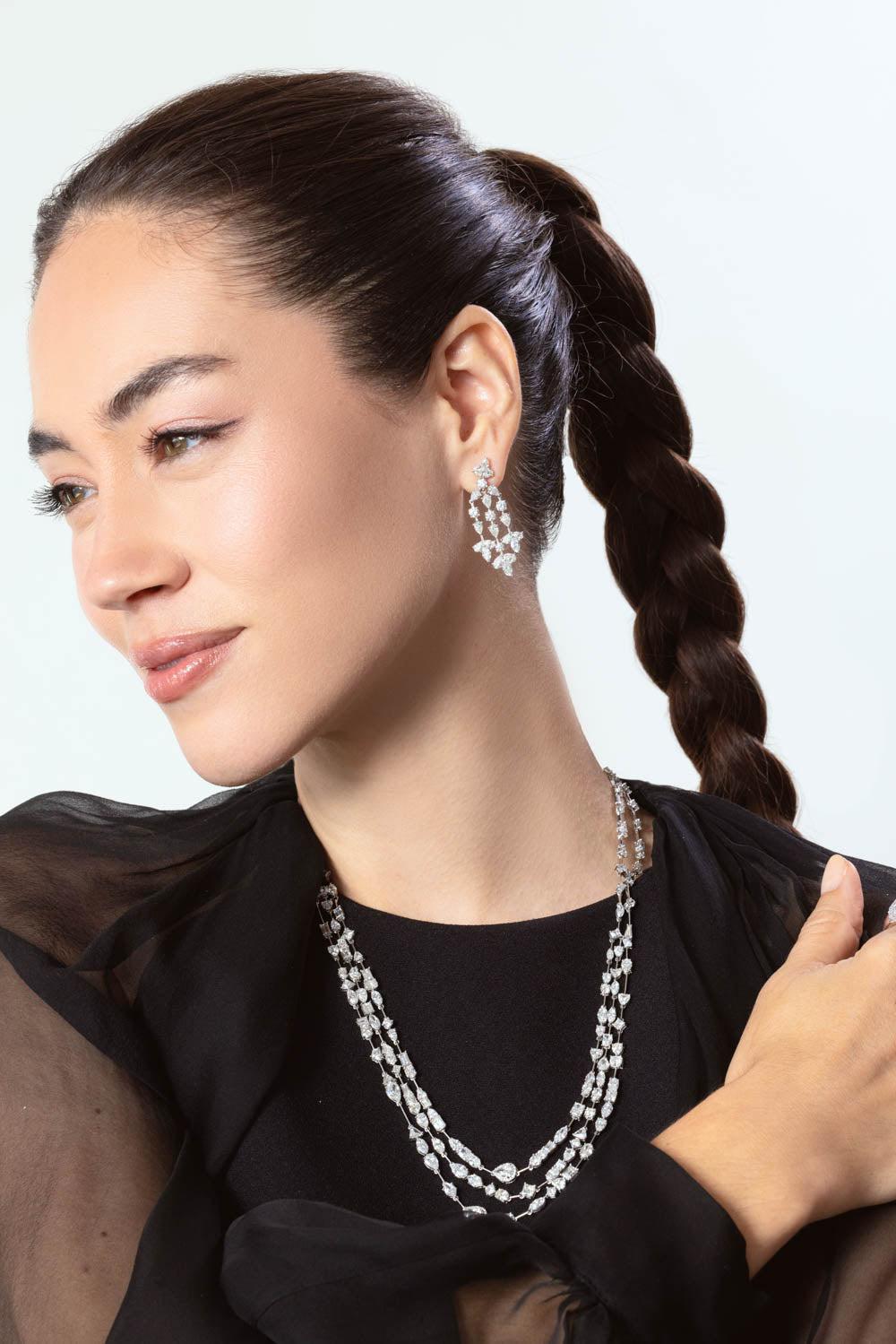RUCHI NEW YORK-Diamond Cascade Drop Earrings-WHITE GOLD