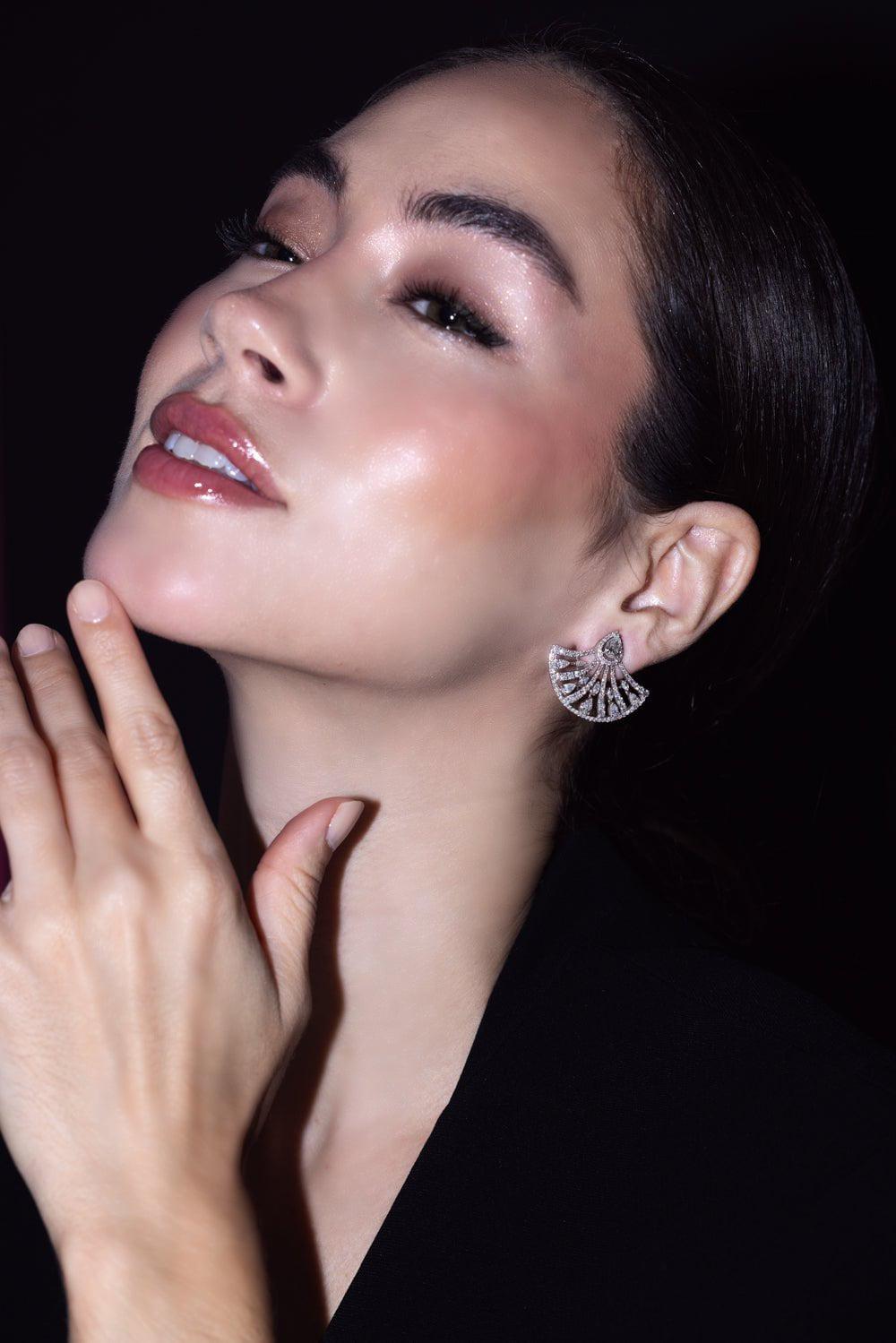 RUCHI NEW YORK-Diamond Fan Earrings-WHITE GOLD