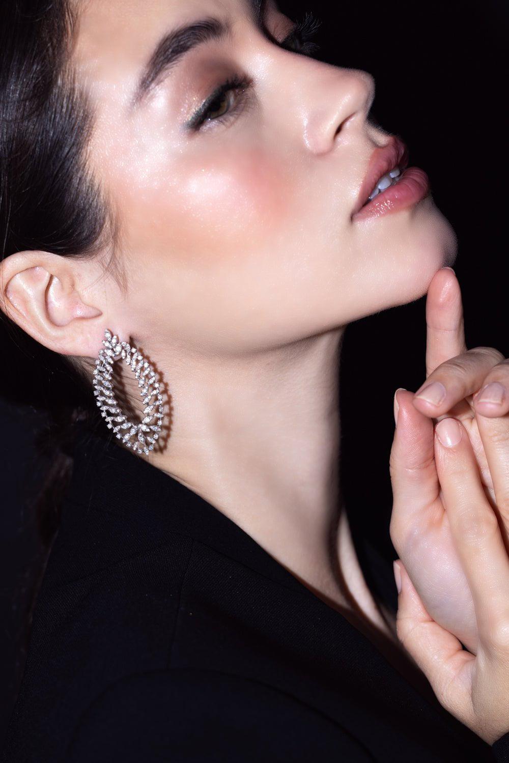 RUCHI NEW YORK-Diamond Open Oval Earrings-WHITE GOLD
