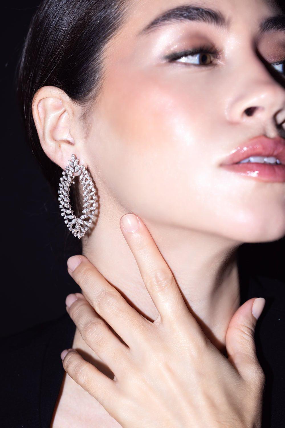 RUCHI NEW YORK-Diamond Open Oval Earrings-WHITE GOLD
