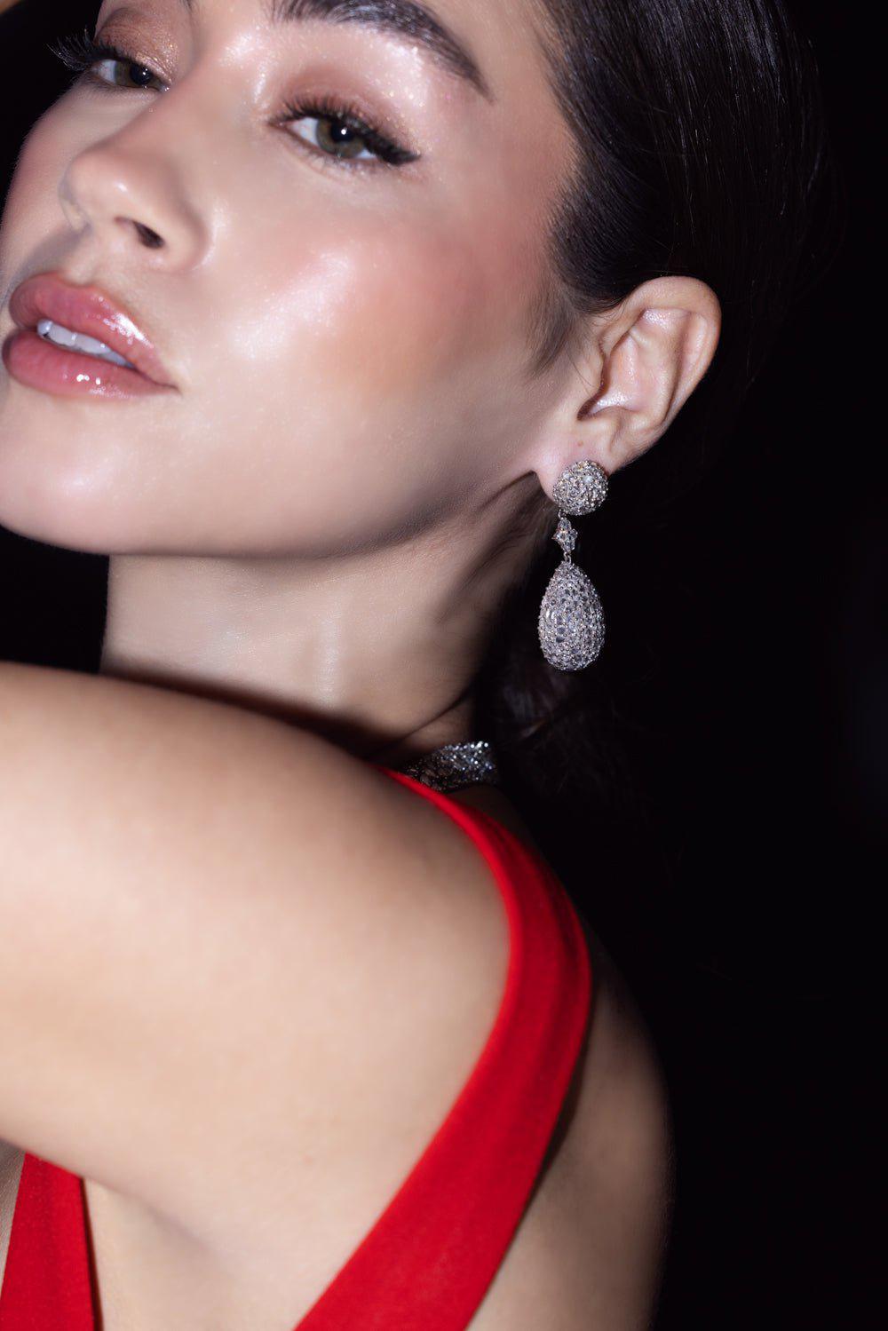 RUCHI NEW YORK-Diamond Three Drop Earrings-WHITE GOLD