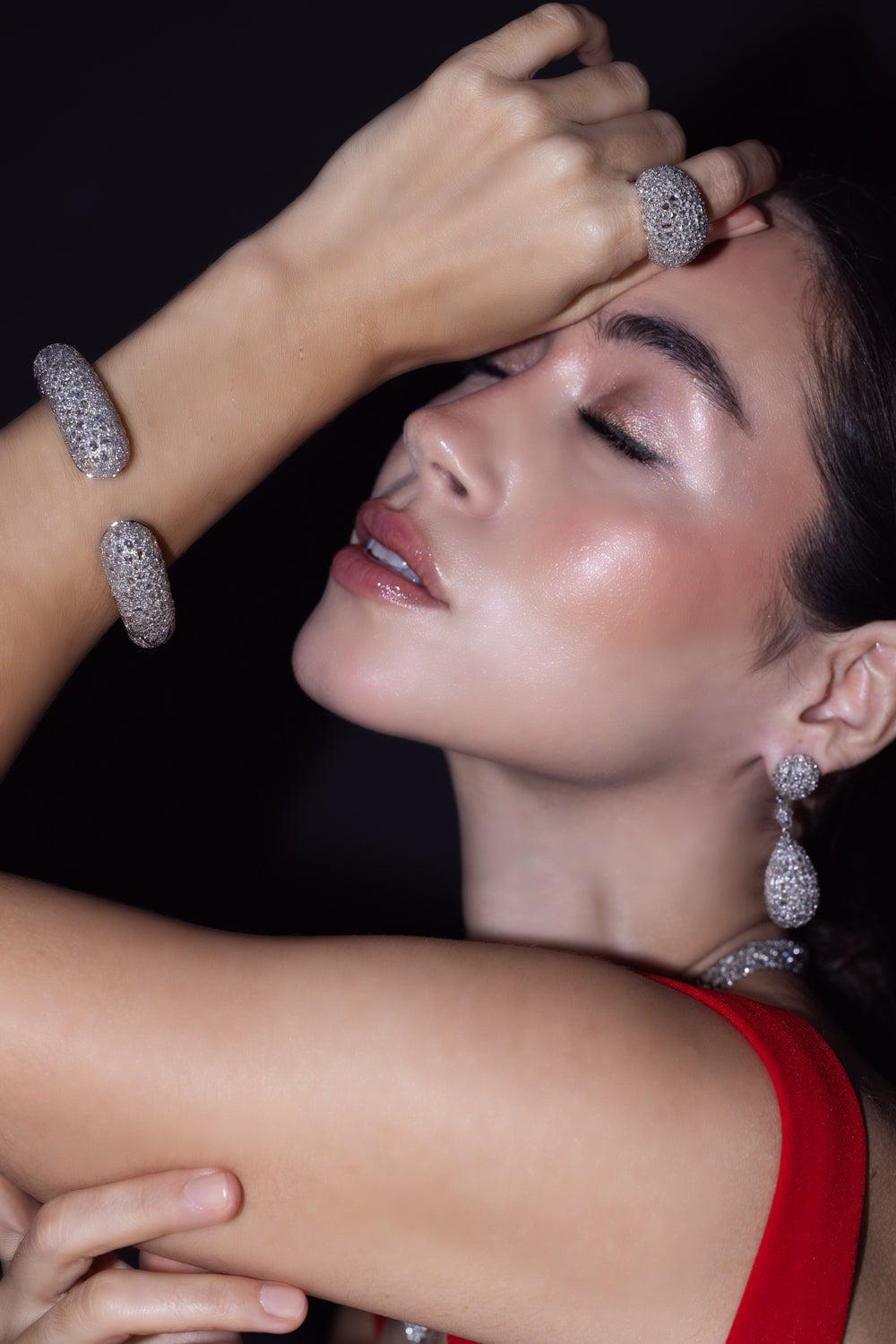 RUCHI NEW YORK-Diamond Three Drop Earrings-WHITE GOLD