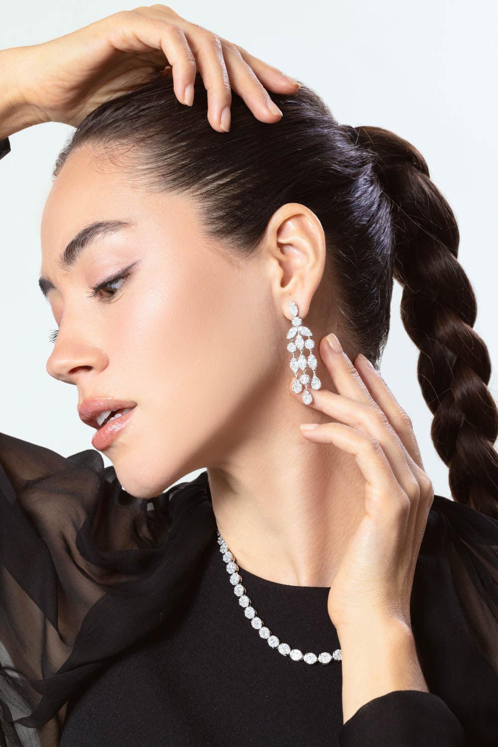 RUCHI NEW YORK-Inifinity Diamond Drop Earrings-WHITE GOLD