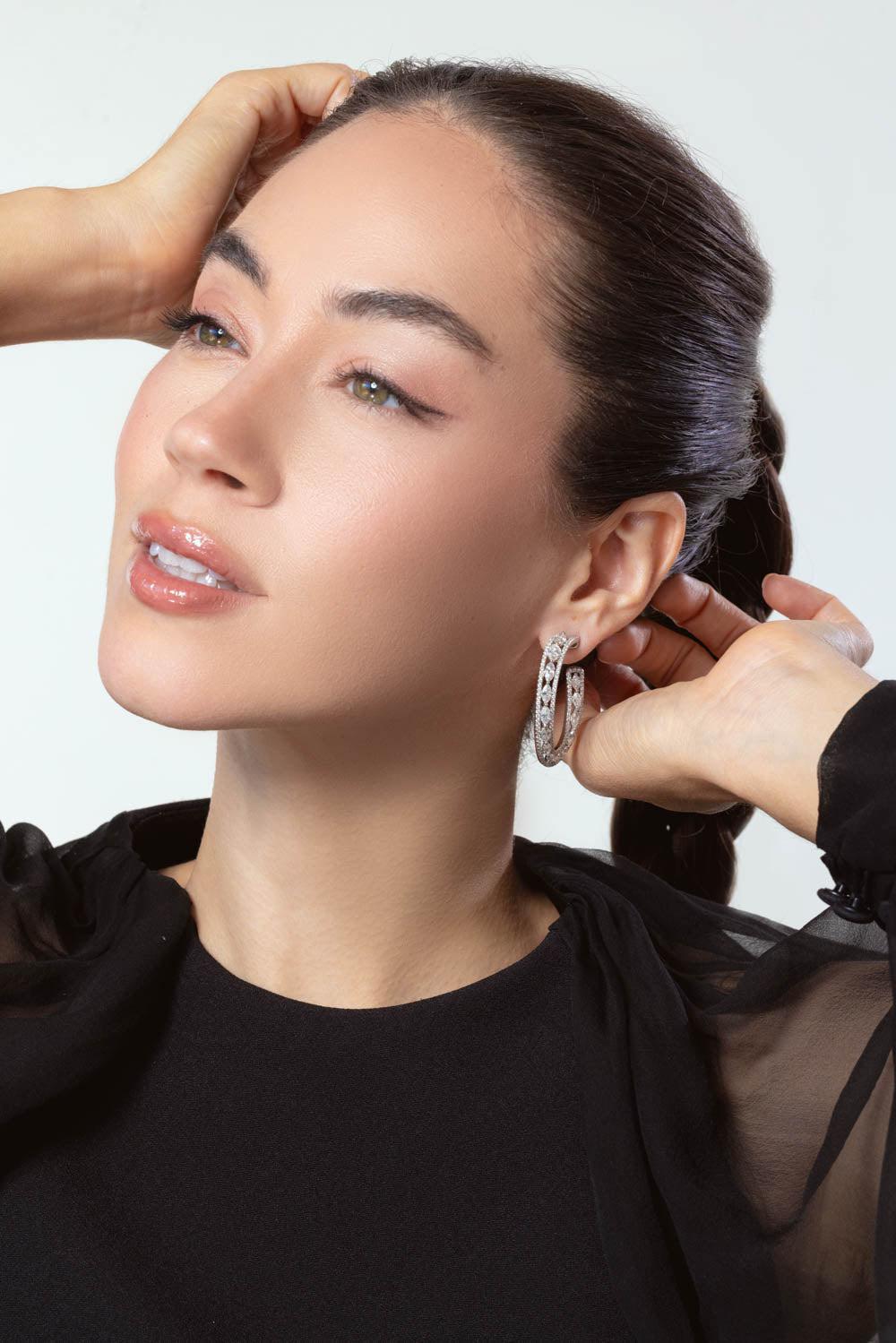 RUCHI NEW YORK-Meridian Diamond Cresent Earrings-WHITE GOLD