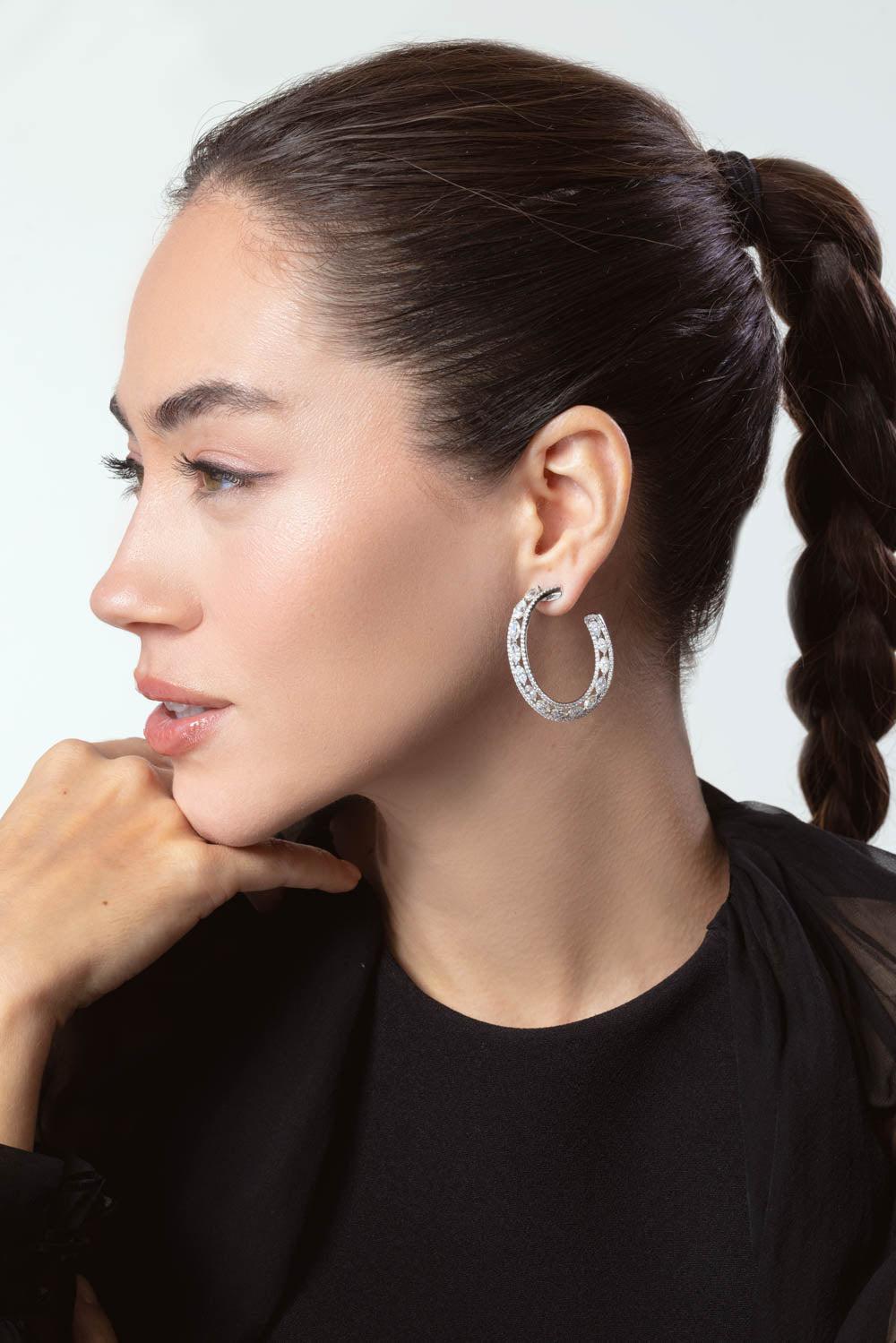RUCHI NEW YORK-Meridian Diamond Cresent Earrings-WHITE GOLD