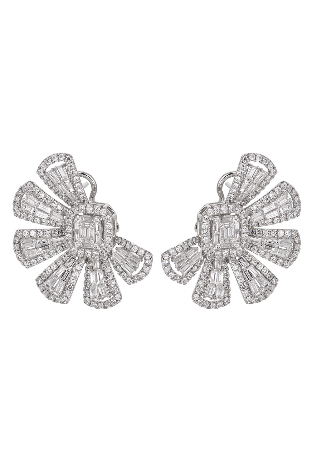 RUCHI NEW YORK-Mix Shape Diamond Fan Stud Earrings-WHITE GOLD