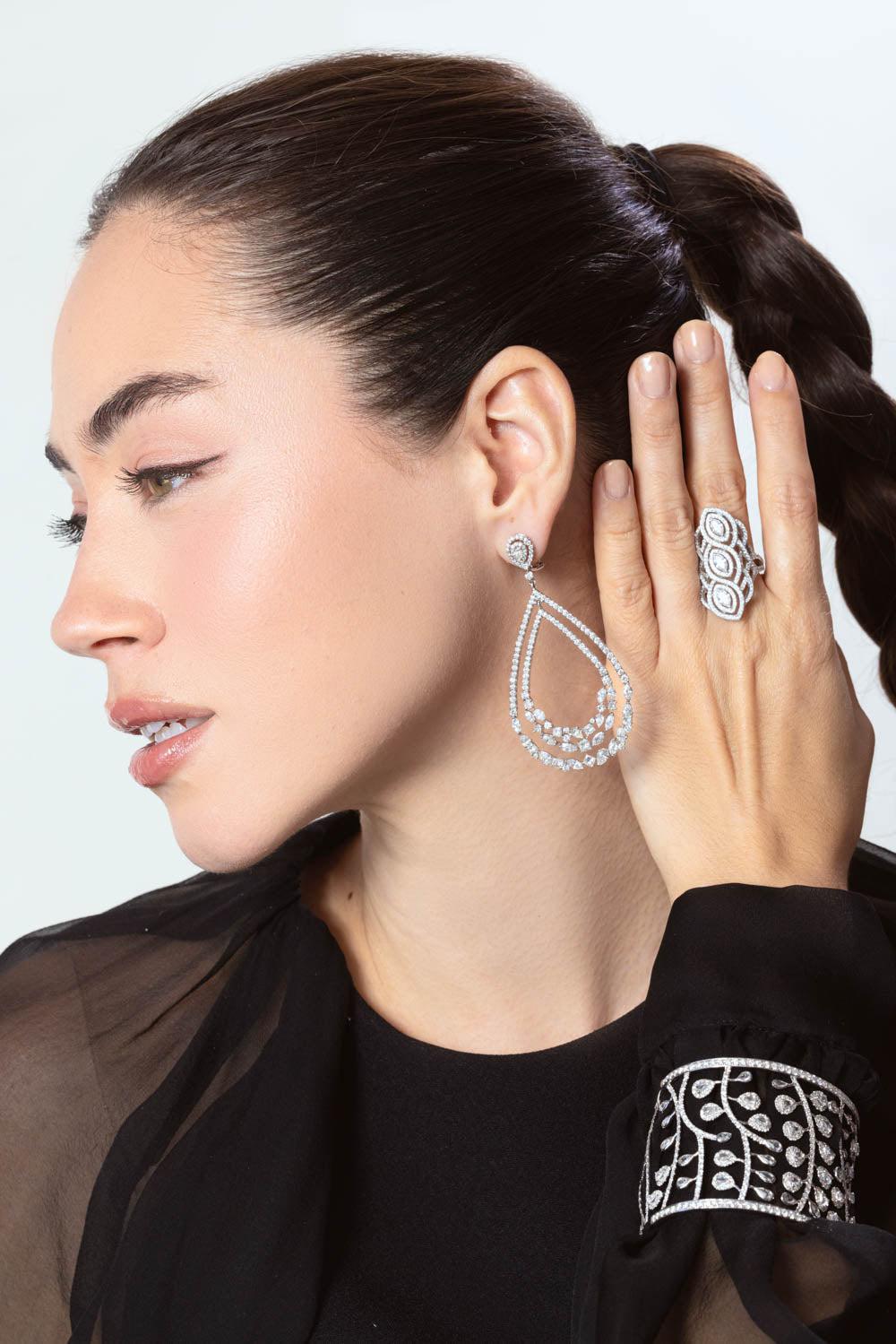 RUCHI NEW YORK-Scintilate Mix shape Diamond Earrings-WHITE GOLD