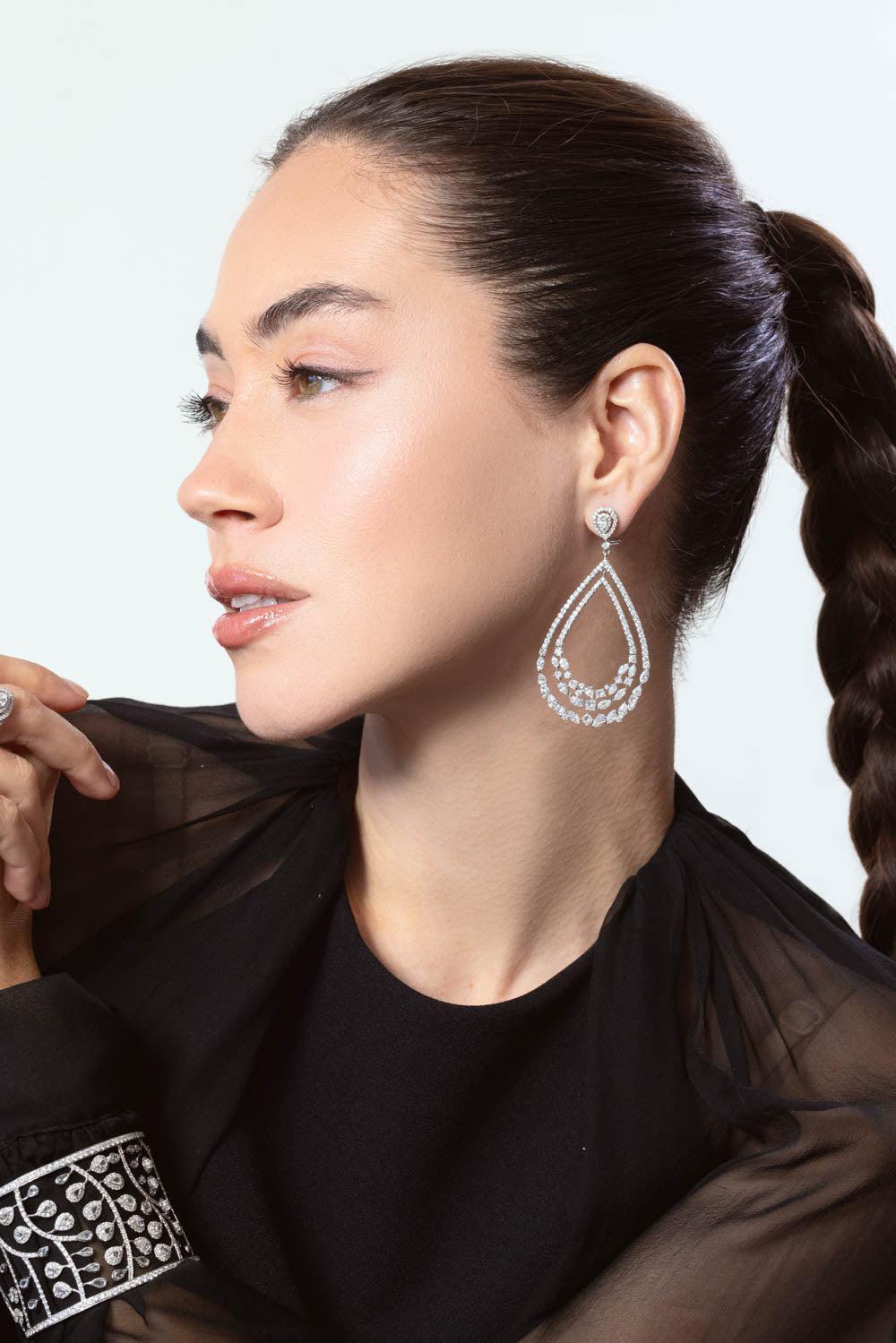RUCHI NEW YORK-Scintilate Mix shape Diamond Earrings-WHITE GOLD