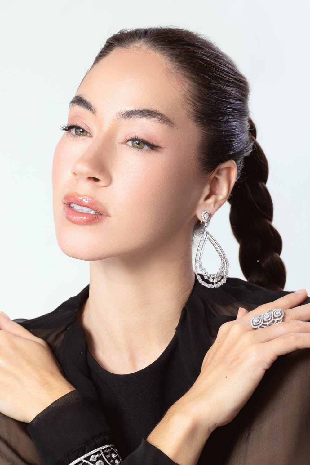 RUCHI NEW YORK-Scintilate Mix shape Diamond Earrings-WHITE GOLD