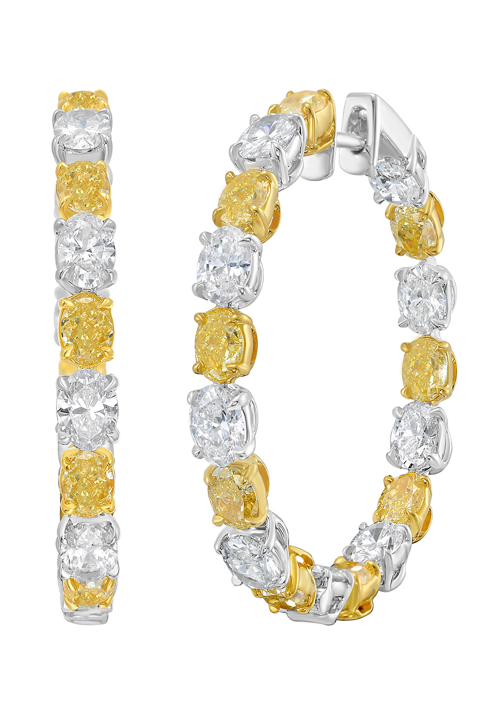  Yellow Diamond Fenice Hoop Earrings-WHITE GOLD-JEWELRYFINE JEWELEARRING-RUCHI NEW YORK 
