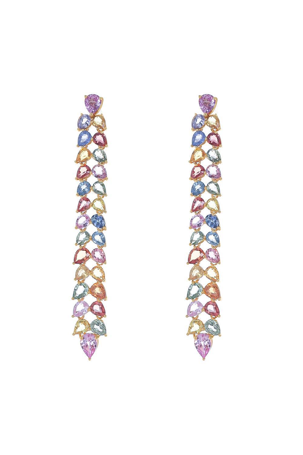 RUCHI NEW YORK-Desert Blooms Wildflower Multi Sapphire Linear Earrings-YELLOW GOLD