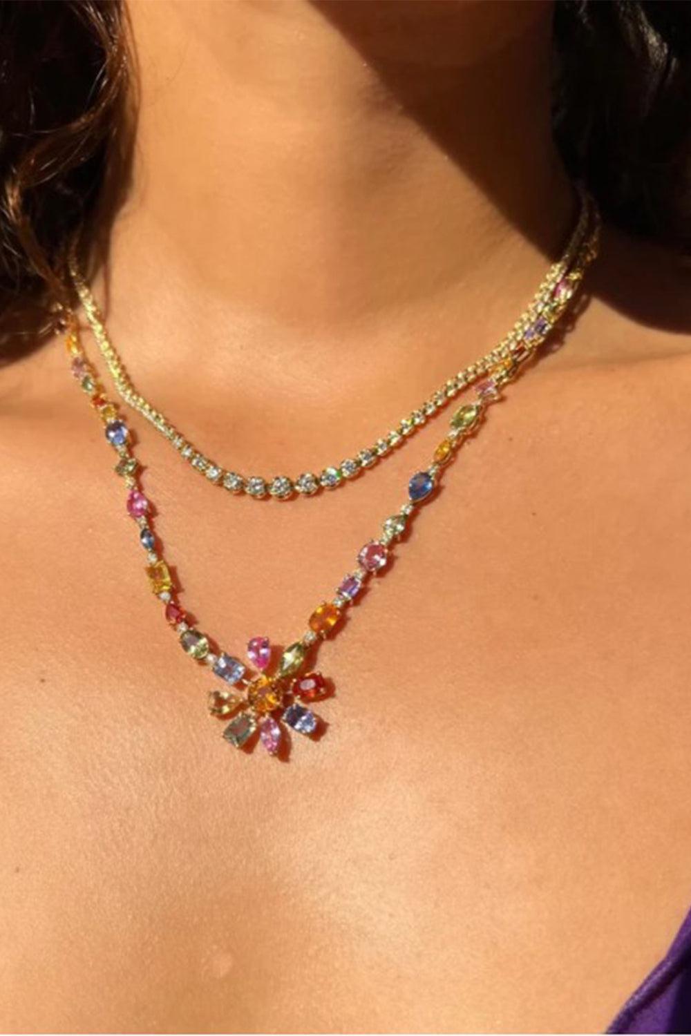 RUCHI NEW YORK-Desert Blooms Wildflower Grande Multi-Colored Sapphire Necklace-YELLOW GOLD