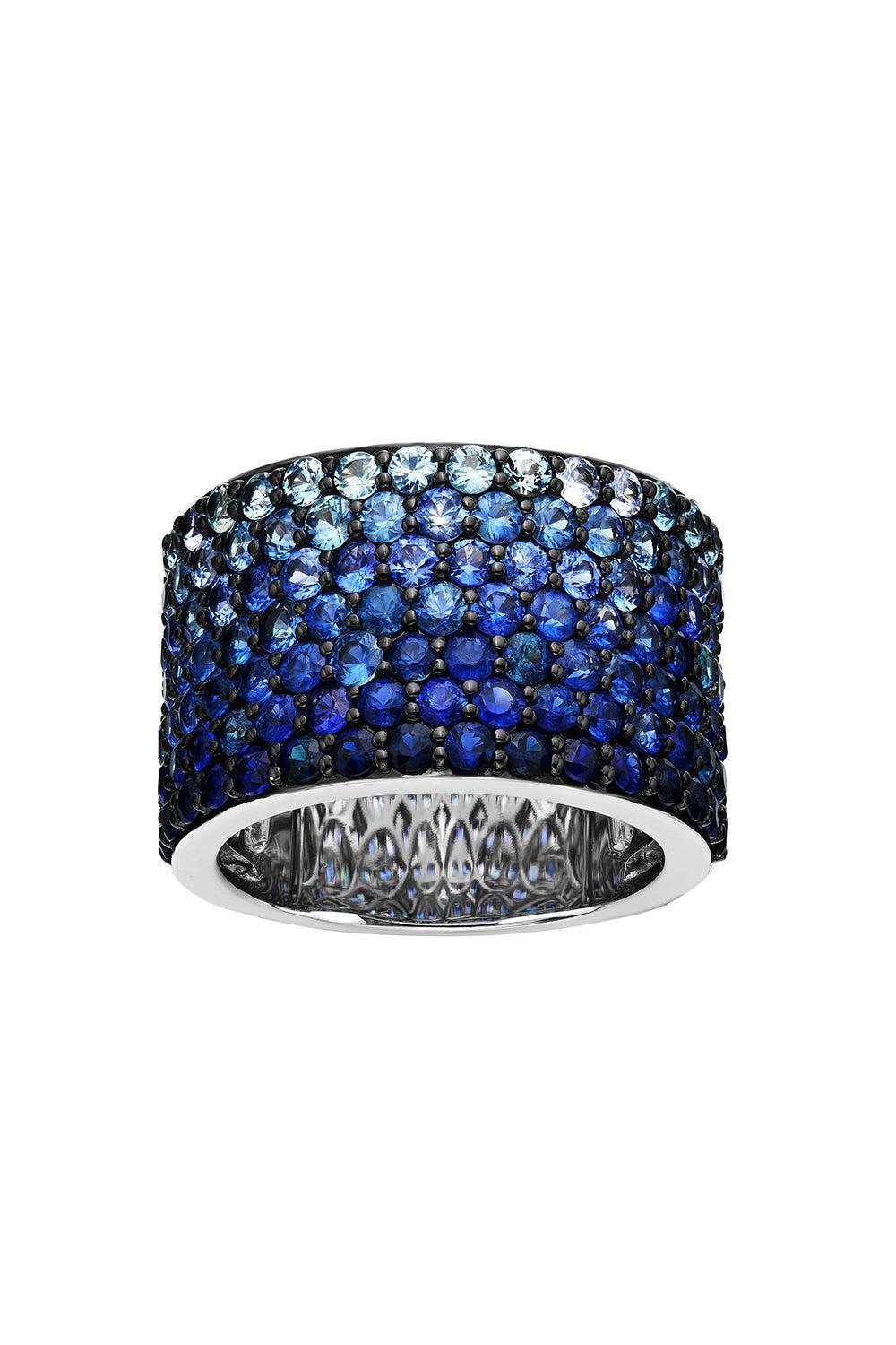Blue Sapphire Diamond Ombre Cigar Ring-WHITE GOLD-7-JEWELRYFINE JEWELRING-RUCHI NEW YORK