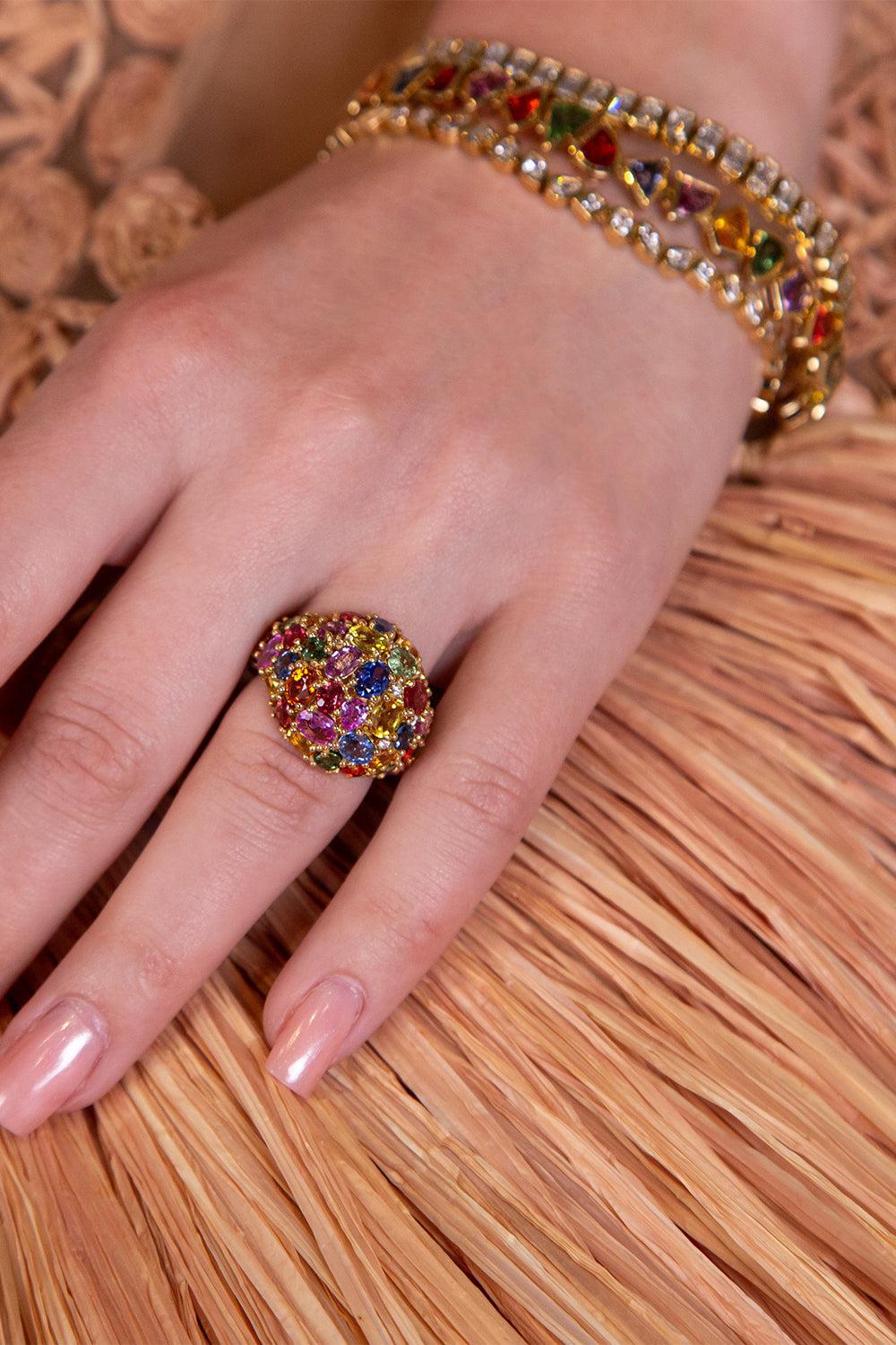 RUCHI NEW YORK-Prisma Multi-Color Sapphire Cocktail Ring-YELLOW GOLD