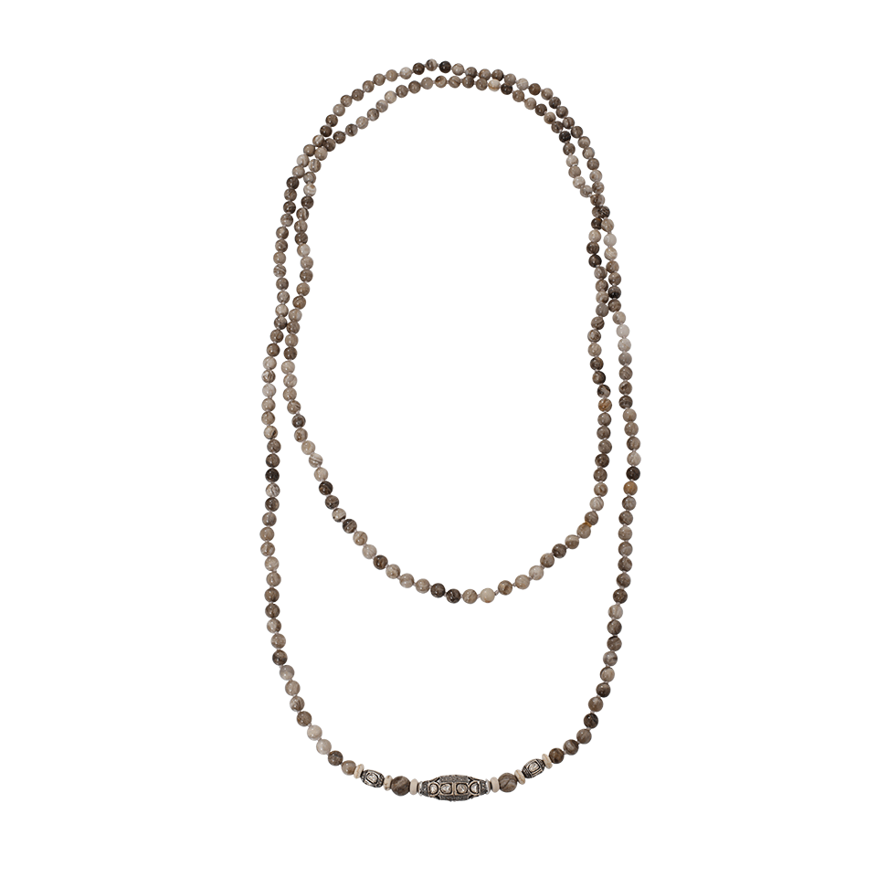 S. CARTER DESIGNS-Bone Rondelles Jasper And Diamond Beaded Necklace-SILVER