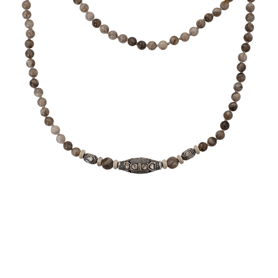 S. CARTER DESIGNS-Bone Rondelles Jasper And Diamond Beaded Necklace-SILVER