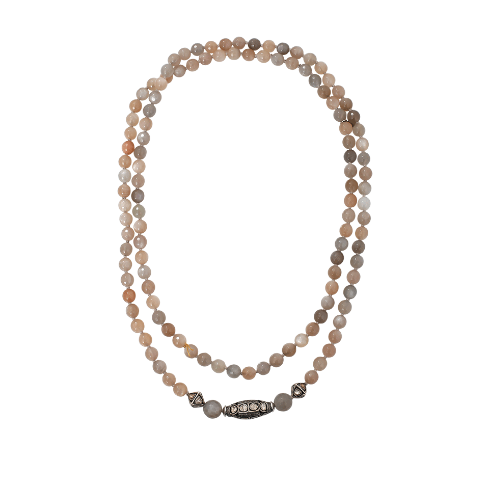 S. CARTER DESIGNS-Diamond Oval Beaded Knot And Moonstone Necklace-SILVER