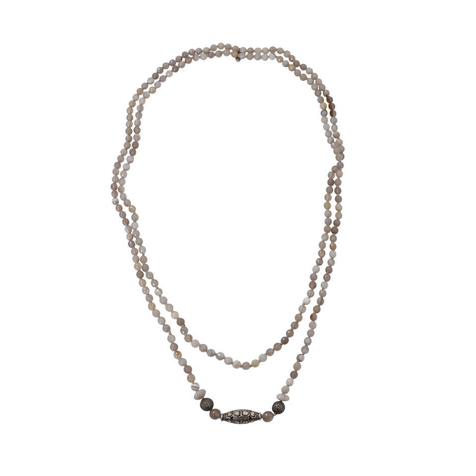 S. CARTER DESIGNS-Grey Agate And Diamond Beaded Necklace-SILVER