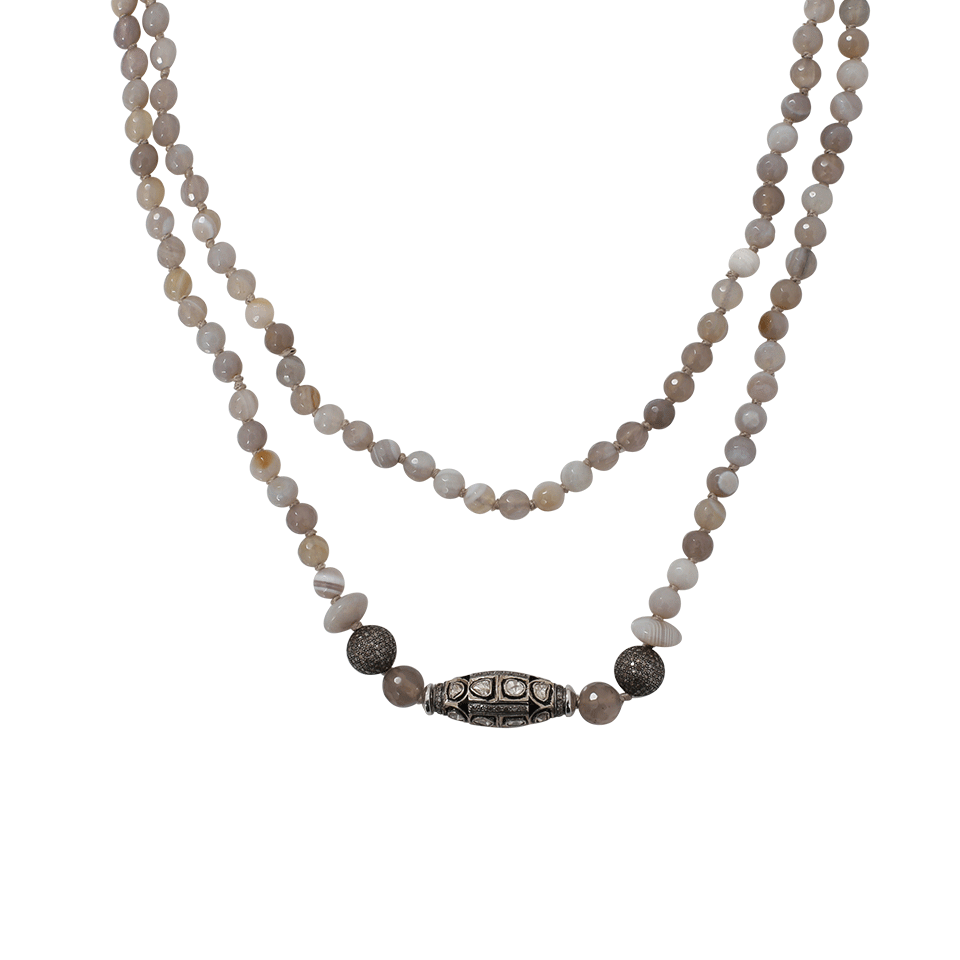 S. CARTER DESIGNS-Grey Agate And Diamond Beaded Necklace-SILVER
