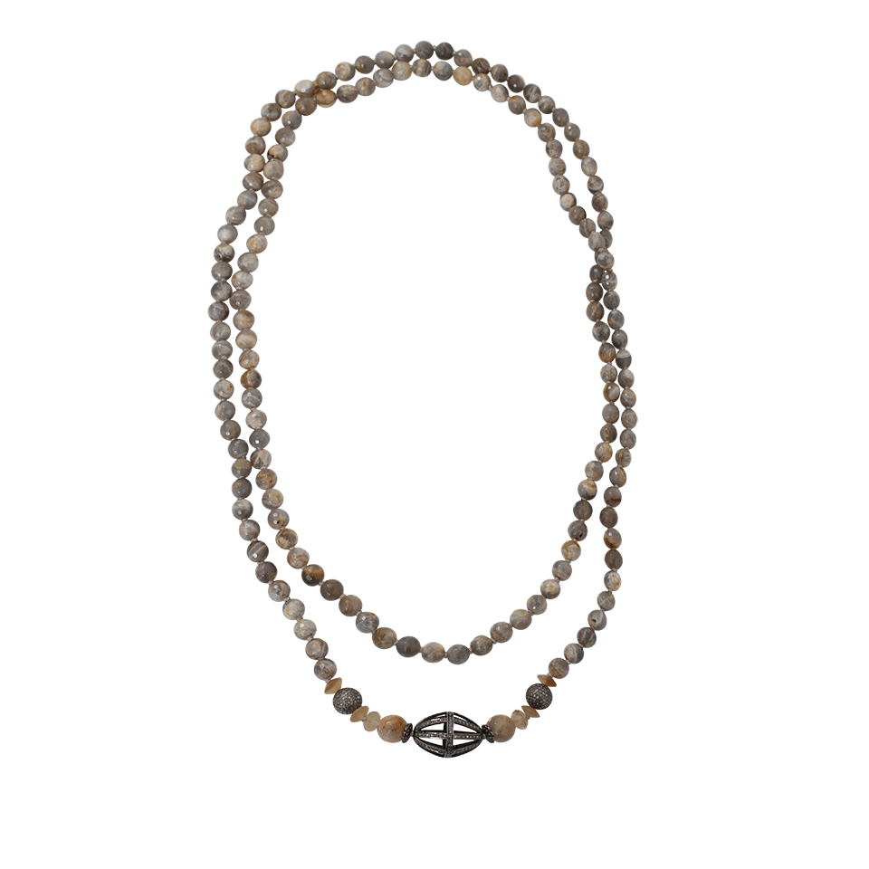 S. CARTER DESIGNS-Pave Diamond Football And Moonstone Necklace-SILVER