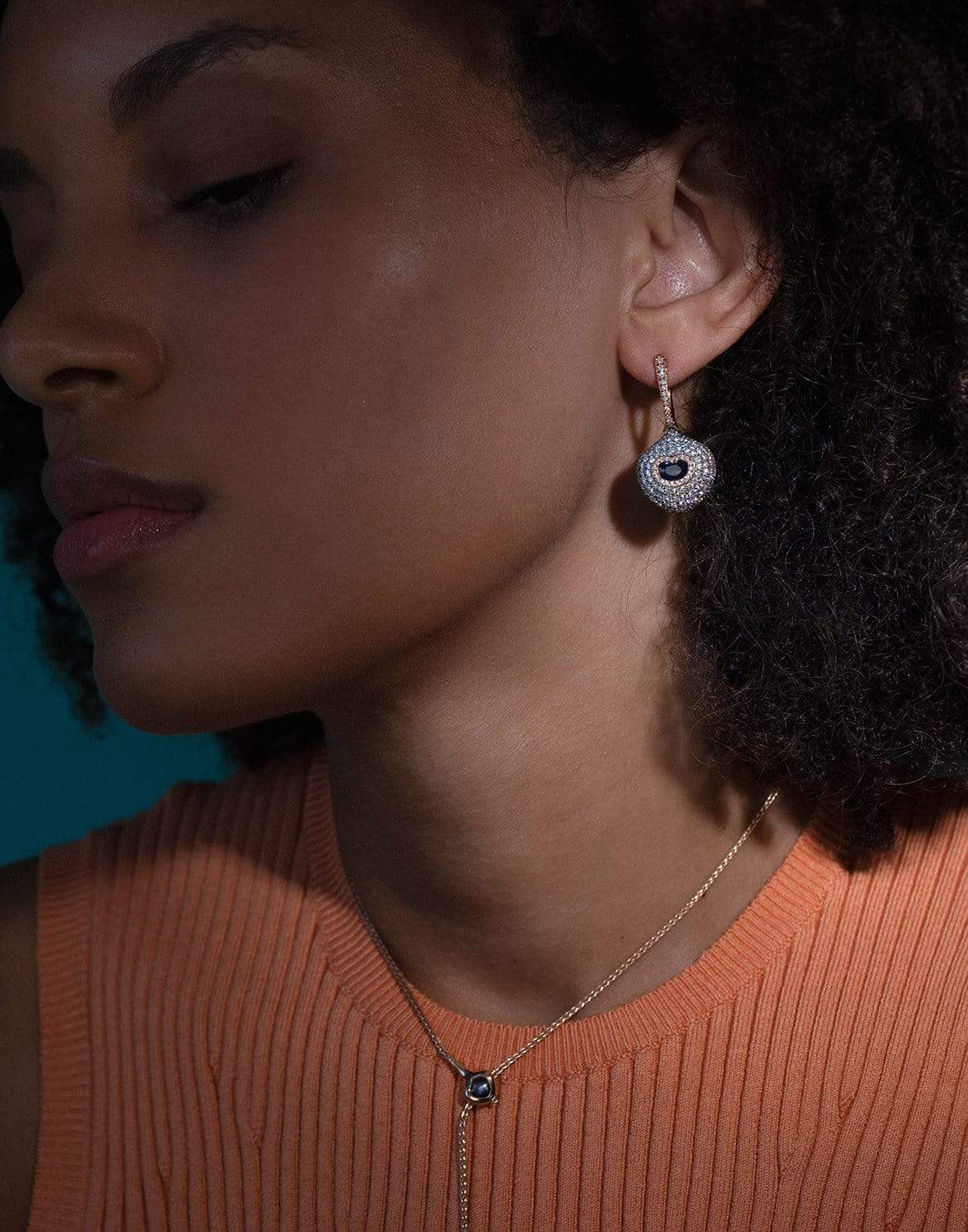 SABOO FINE JEWELS-Blue Sapphire and Diamond Multi Color Earrings-ROSE GOLD