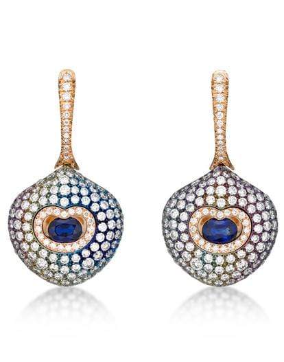 SABOO FINE JEWELS-Blue Sapphire and Diamond Multi Color Earrings-ROSE GOLD