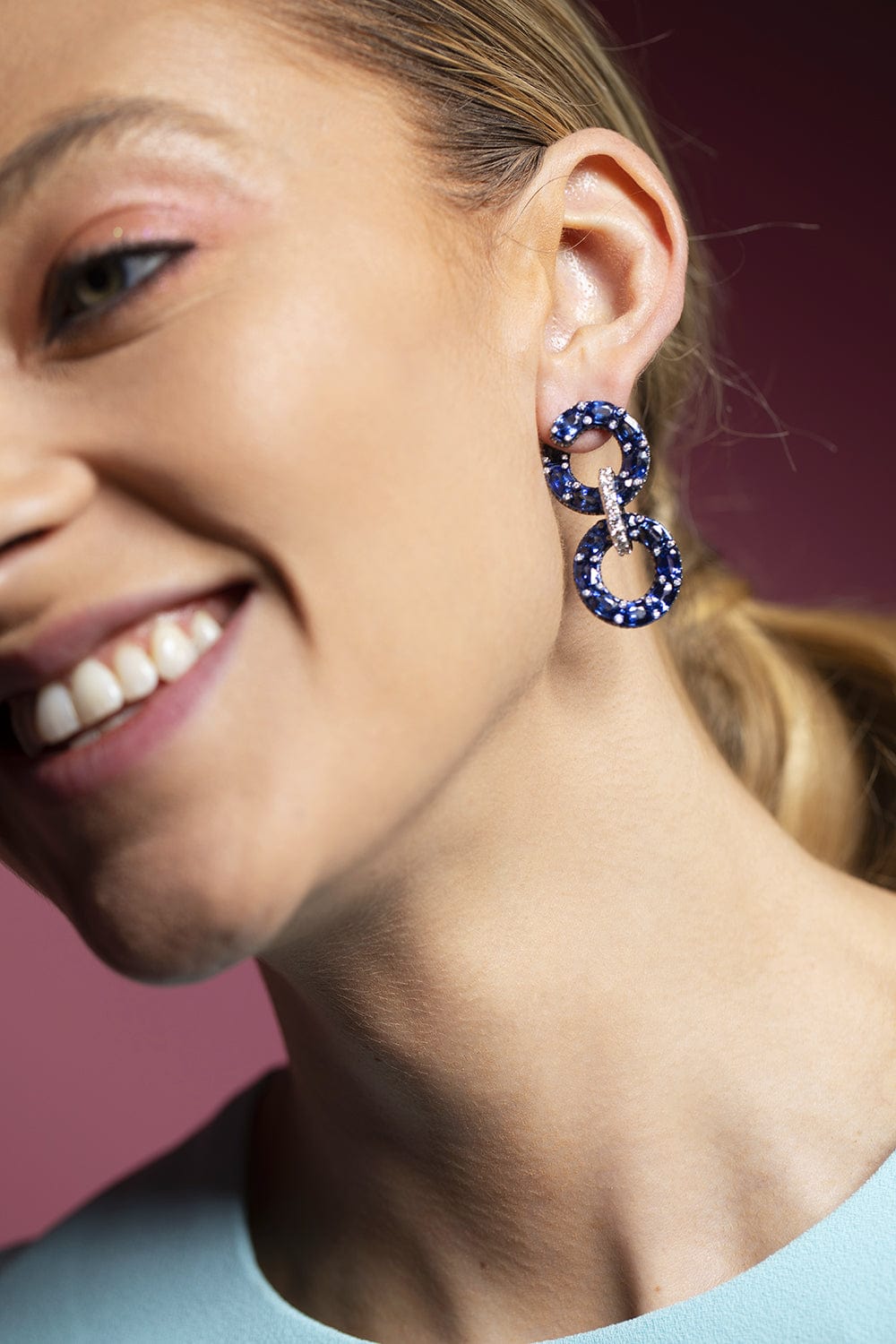 SABOO FINE JEWELS-Blue Sapphire Loop Earrings-TITANIUM