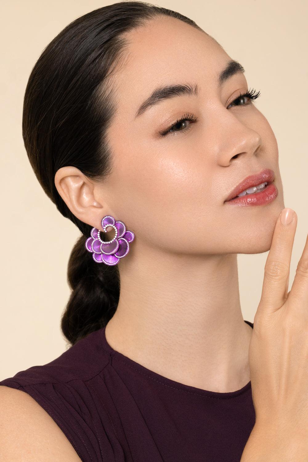 Diamond Pink Scallop Elemento Earrings-TITANIUM-JEWELRYFINE JEWELEARRING-SABOO FINE JEWELS