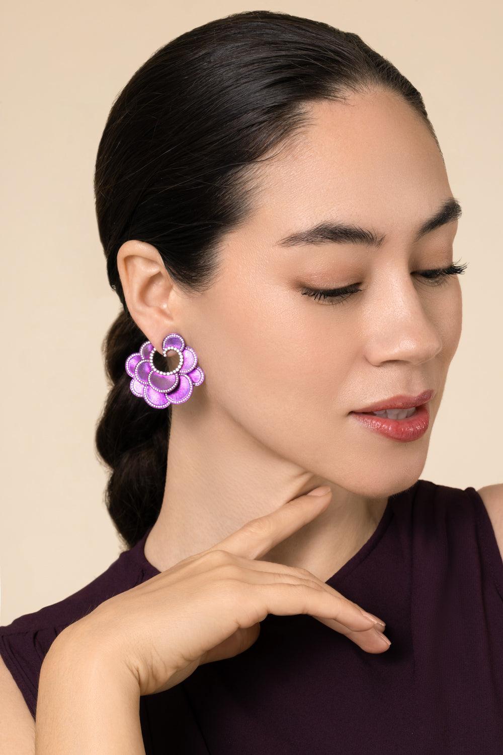 Diamond Pink Scallop Elemento Earrings-TITANIUM-JEWELRYFINE JEWELEARRING-SABOO FINE JEWELS