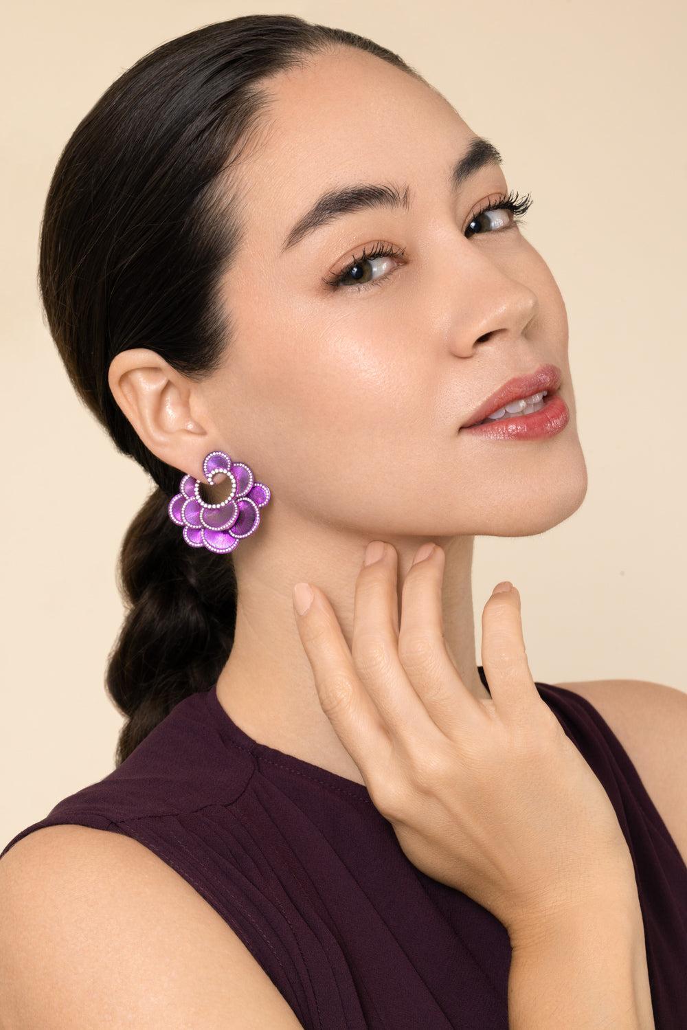 Diamond Pink Scallop Elemento Earrings-TITANIUM-JEWELRYFINE JEWELEARRING-SABOO FINE JEWELS