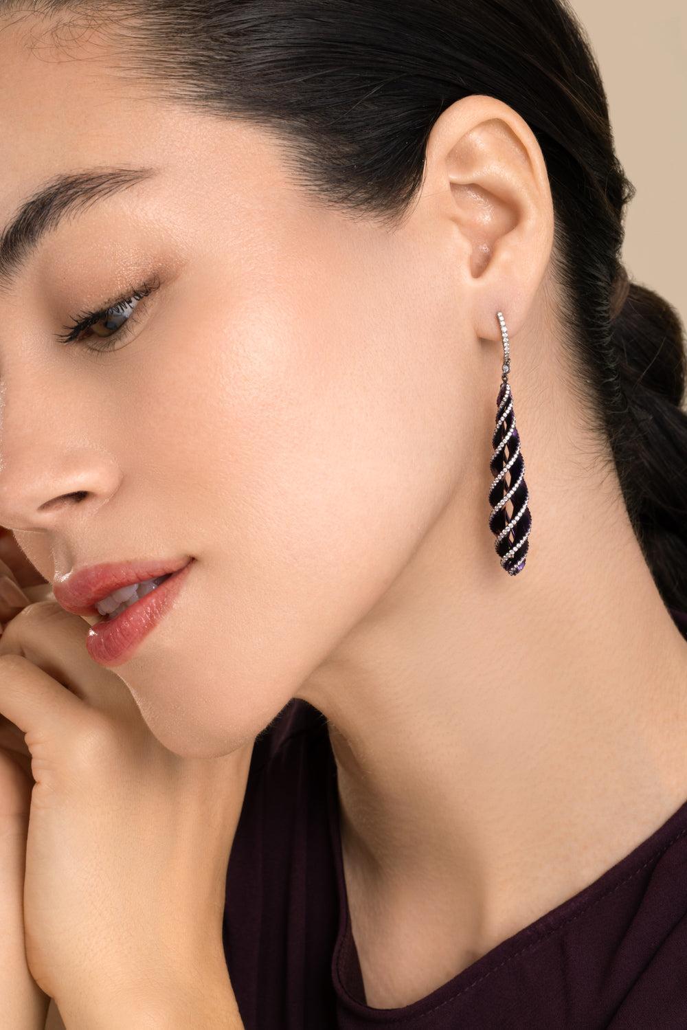 Diamond Purple Long Drop Elemento Earrings-TITANIUM-JEWELRYFINE JEWELEARRING-SABOO FINE JEWELS