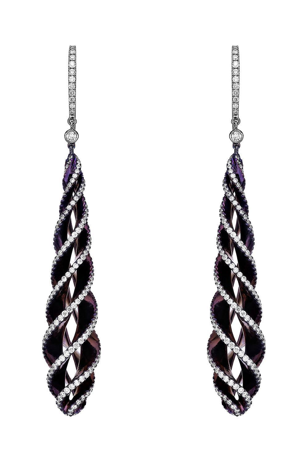 Diamond Purple Long Drop Elemento Earrings-TITANIUM-JEWELRYFINE JEWELEARRING-SABOO FINE JEWELS