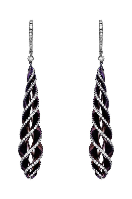 Diamond Purple Long Drop Elemento Earrings-TITANIUM-JEWELRYFINE JEWELEARRING-SABOO FINE JEWELS
