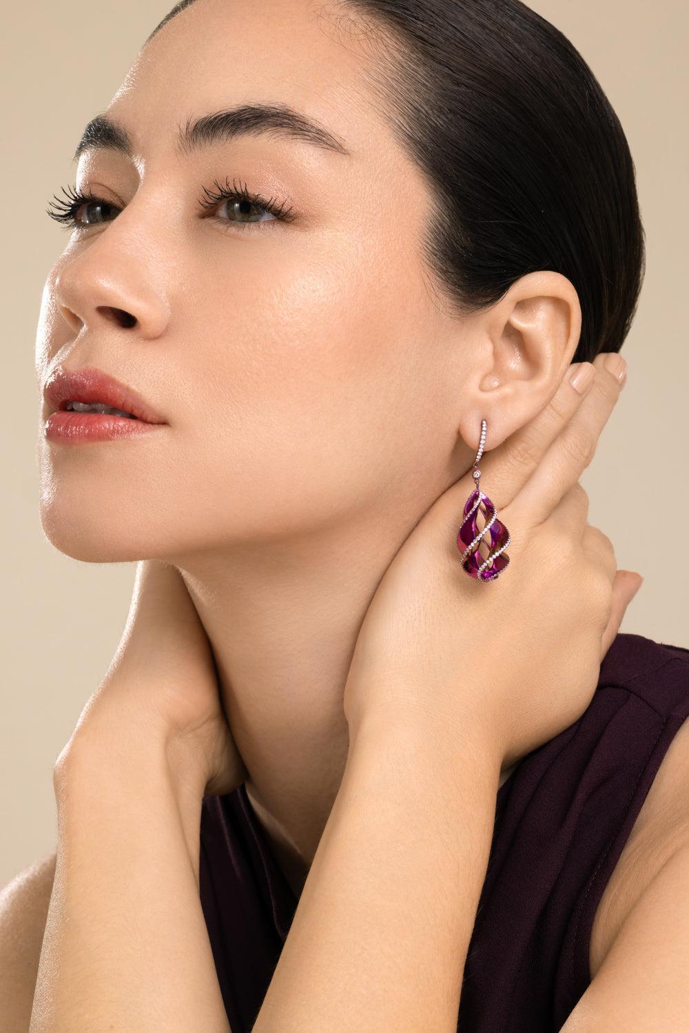 Diamond Twisted Pink Elemento Earrings-TITANIUM-JEWELRYFINE JEWELEARRING-SABOO FINE JEWELS