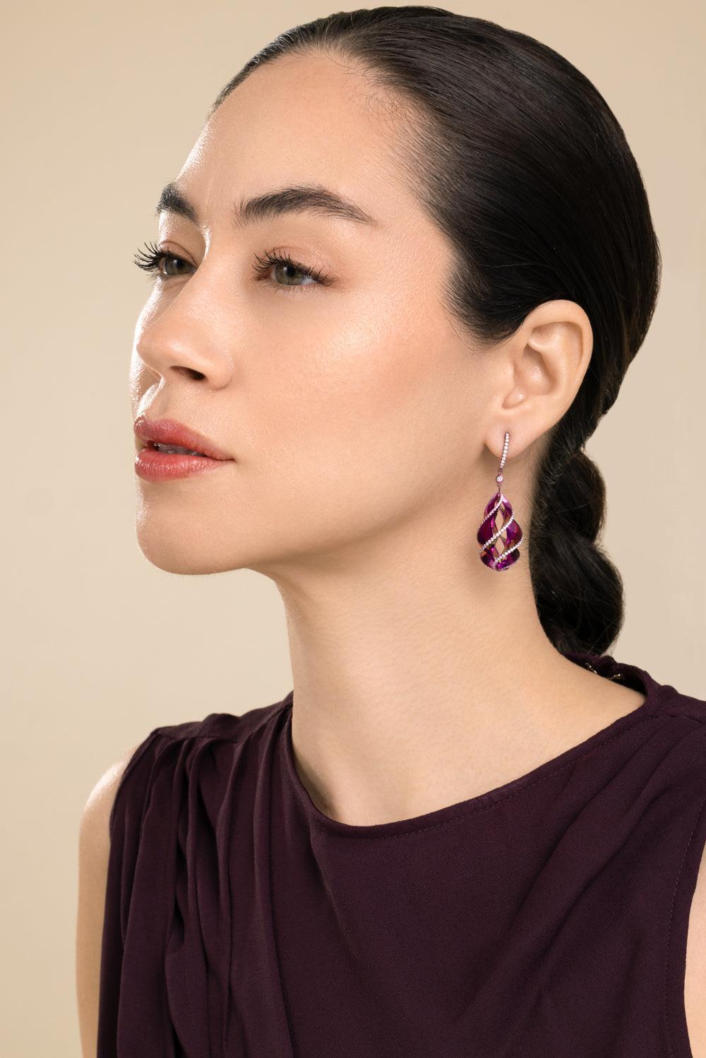 Diamond Twisted Pink Elemento Earrings-TITANIUM-JEWELRYFINE JEWELEARRING-SABOO FINE JEWELS