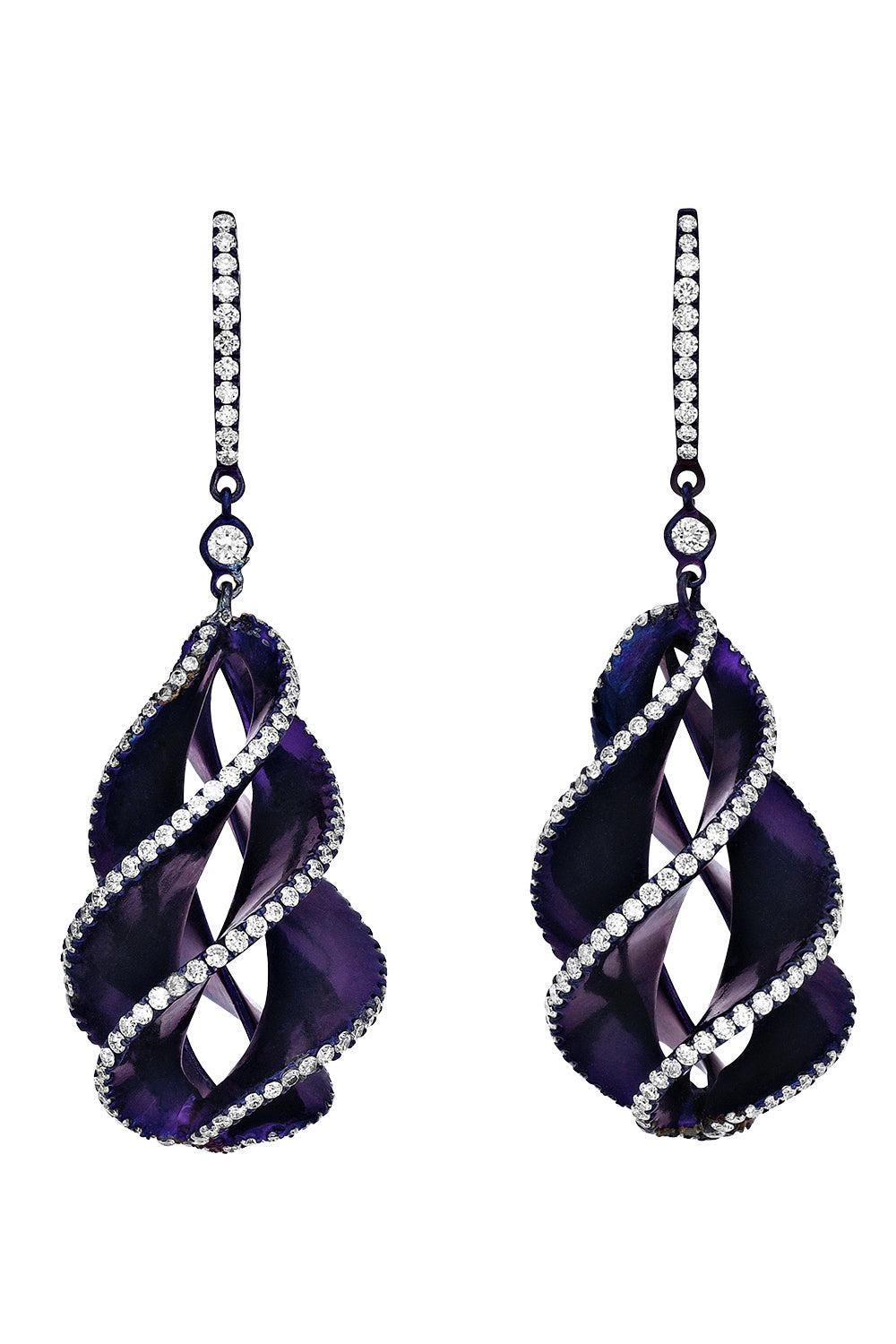 Diamond Twisted Purple Elemento Earrings-TITANIUM-JEWELRYFINE JEWELEARRING-SABOO FINE JEWELS